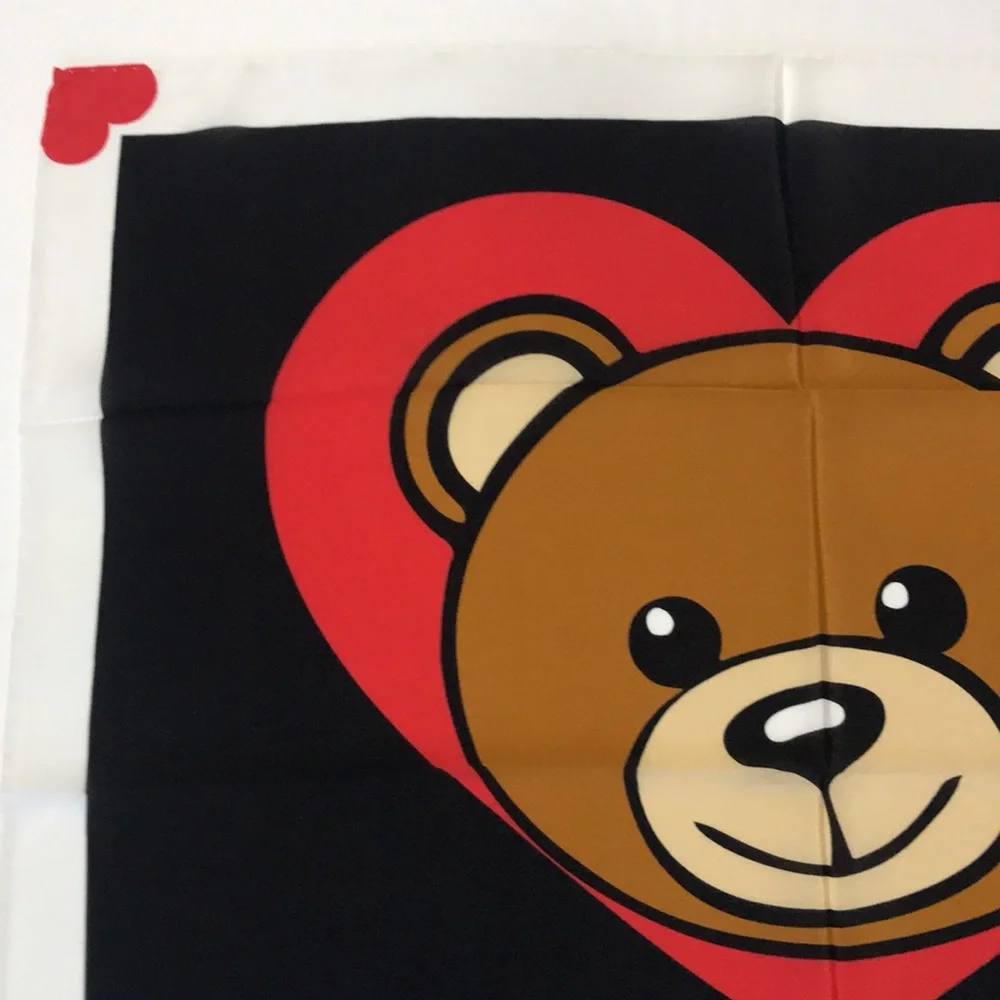 Moschino Teddy Bear Heart Scarf 100% Silk Made in Italy 26x25 NWT